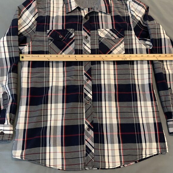 Eighty Eight Shirt Mens XL Gray Navy Red Plaid Button Front Long Sleeve Western - Picture 4 of 7